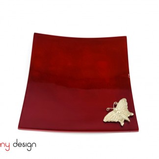 Red square lacquer tray attached with butterfly 18 cm